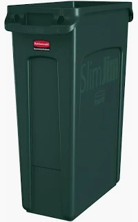 GARBAGE CAN WASTE BASKET RECTANGULAR SLIM JIM RUBBERMAID 23 GAL GREEN 354007GN