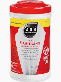 SANI CLEAN MULTI SURFACE SANITIZING CANISTER WIPES 95/CT 6/CS 49680014 T
