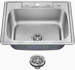 SINK STAINLESS STEEL 22" X 25" 3 HOLE 8"  *W/CLIPS*