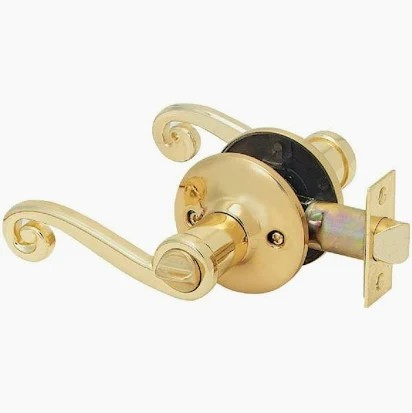 PRIVACY  LOCKSET LEVER HANDLE DECORTIVE SWIRL POLISHED BRASS REVERSIBLE 3007RL