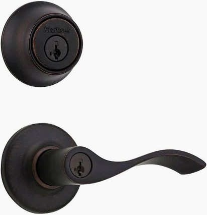 LOCK COMBO PACK KEYED ENTRY OIL RUBBED BRONZE WAVE LEVER W/SINGLE CYLINDER DEADBOLT  #84337
