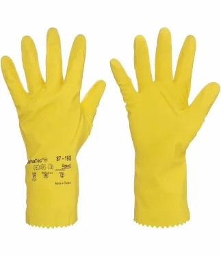GLOVES YELLOW LATEX FLOCK LINED HD HL-100 MED  INDV. PACK