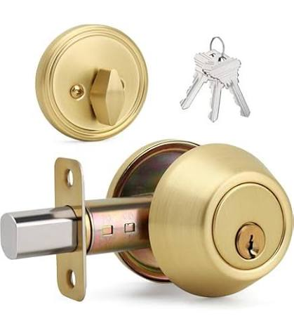 DEADBOLT SINGLE CYLINDER BRASS #TUFD0503A